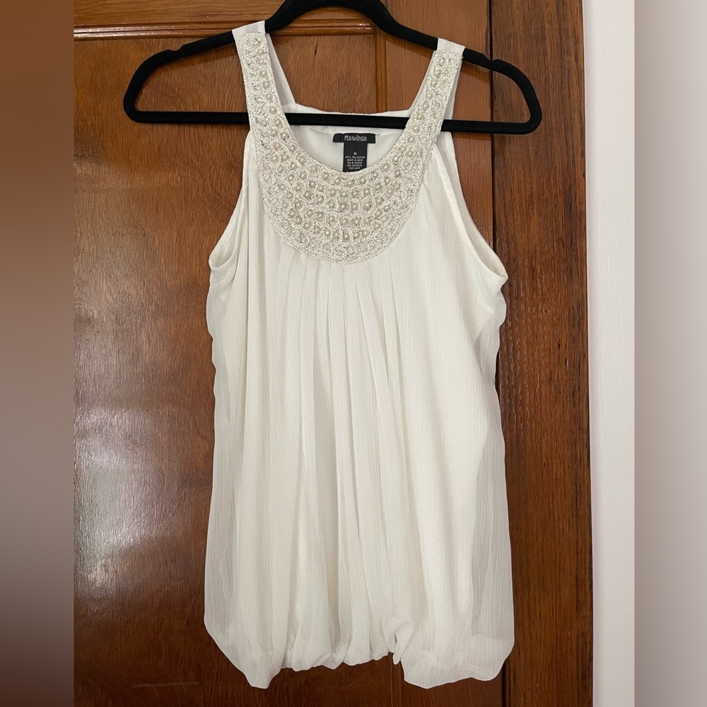 Pearl embellished white tank top
